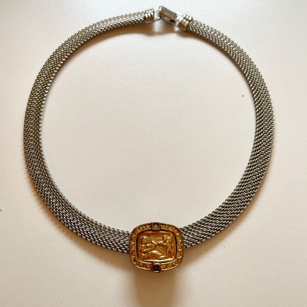 Vintage Balance Serenity and Vigilance Silver and Gold Necklace Choker